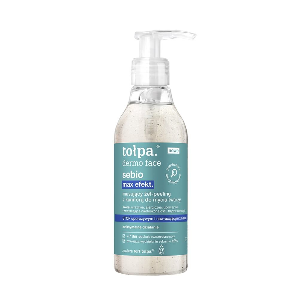 tołpa. sebio max efekt. musujący żel-peeling z kamforą do mycia twarzy, 195 ml