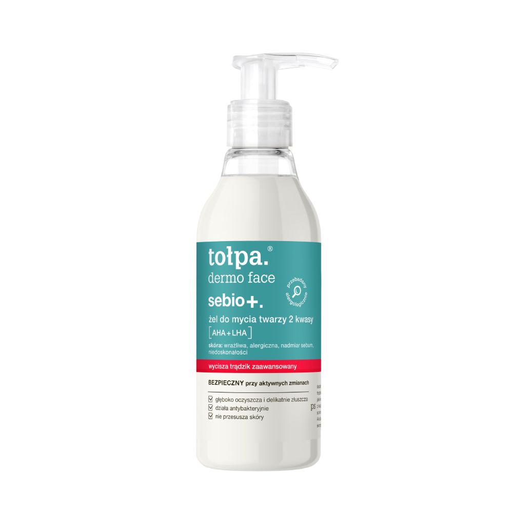 tołpa. sebio+. żel do mycia twarzy 2 kwasy: AHA + LHA, 195 ml