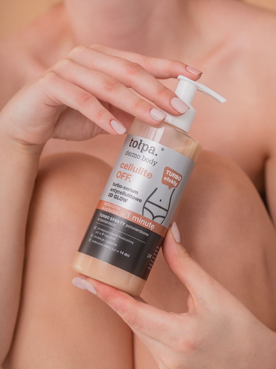 Najlepsze serum, balsam lub krem na cellulit? tołpa.® dermo body cellulite turbo-serum antycellulitowe 3D glow, który znacznie redukuje pomarańczową skórkę, nawilża i ujędrnia skórę ciała.