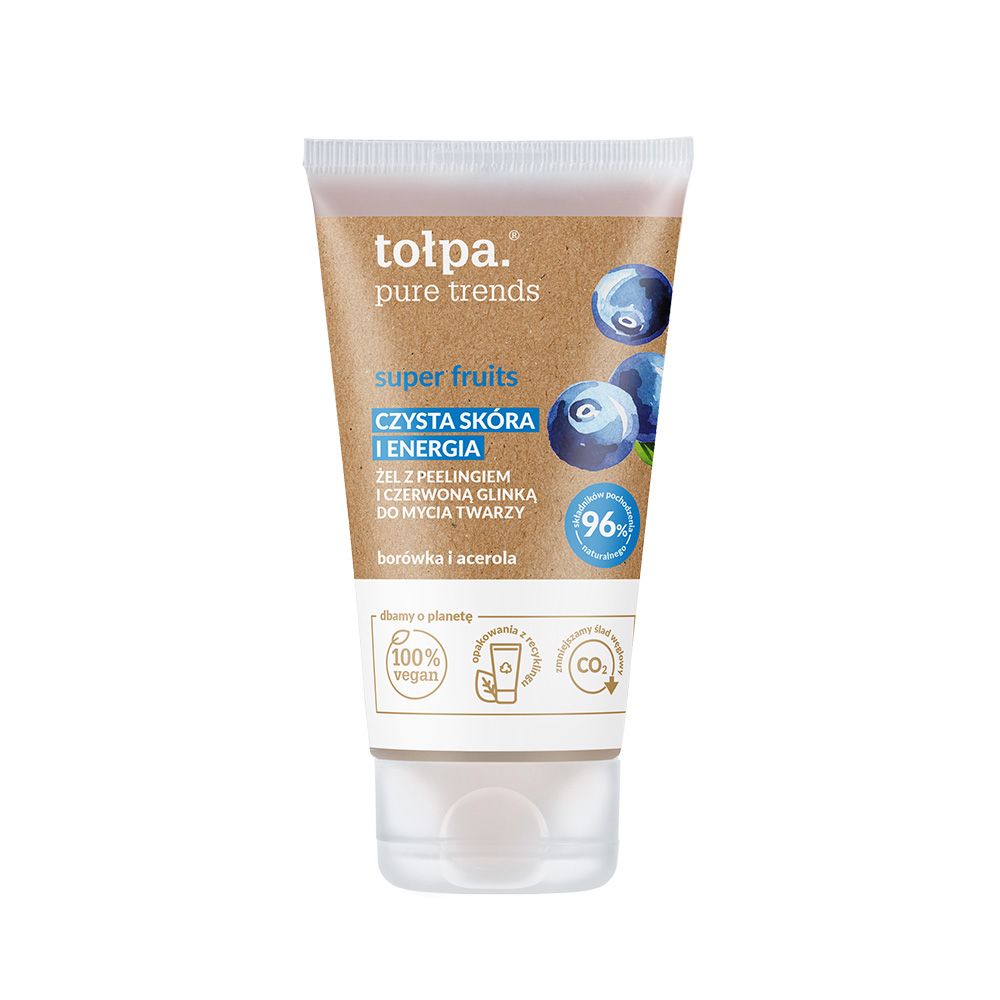 tołpa. super fruits żel z peelingiem i czerwoną glinką do mycia twarzy, 150 ml
