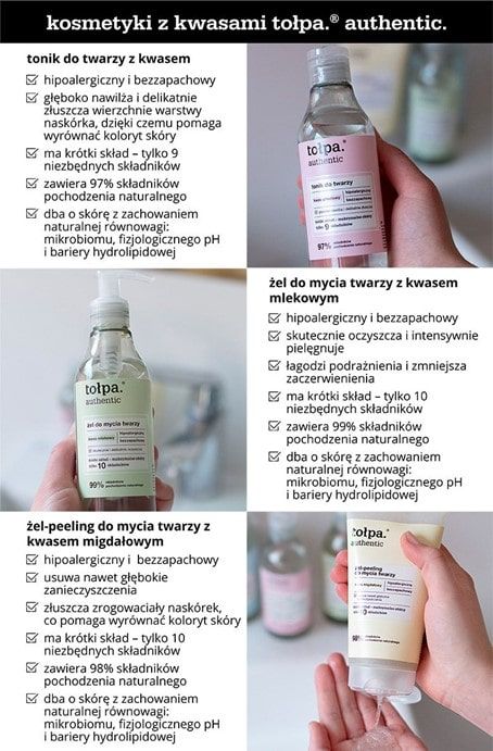 Infografika o kosmetykach z kwasami tołpa
