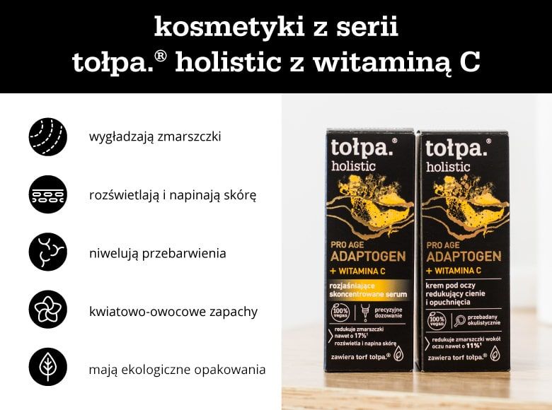 Cechy kosmetyków z serii tołpa.® holistic z witaminą C - infografika