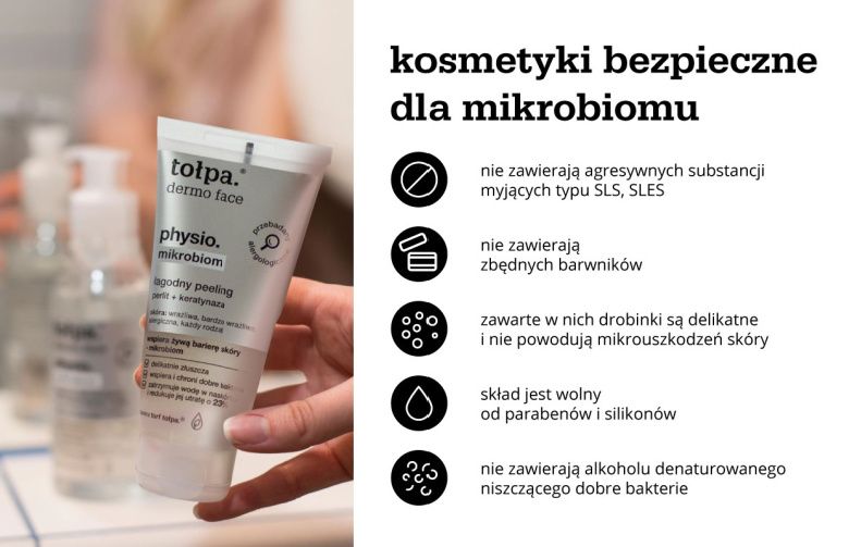 Kosmetyki tołpa bezpieczne dla mikrobiomu - infografika