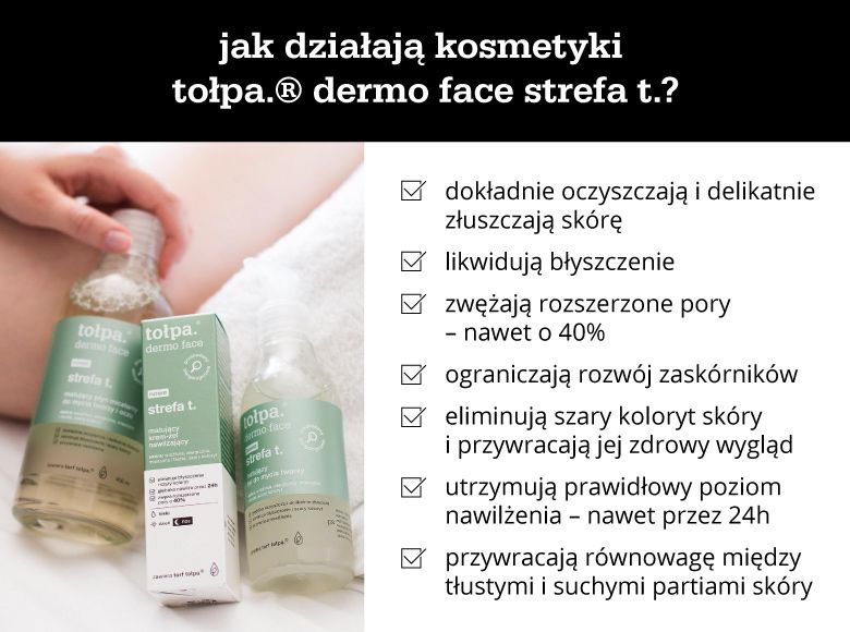 Jak działają kosmetyki tołpa.® dermo face strefa t.? - infografika
