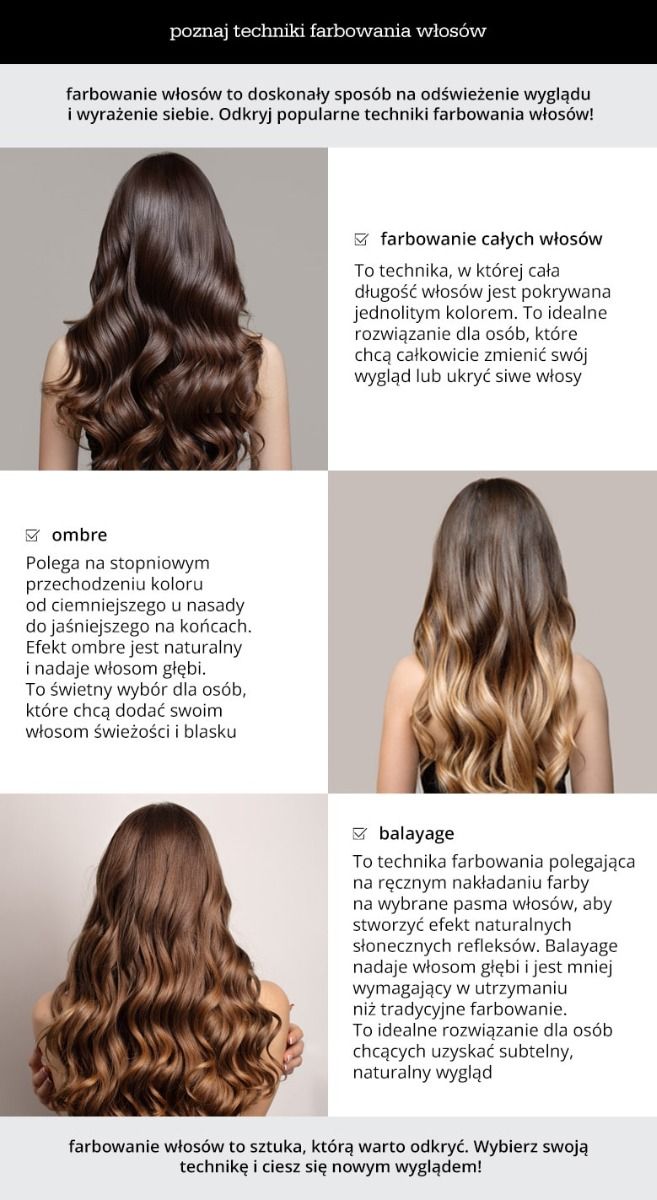 Poznaj techniki farbowania włosów - infografika