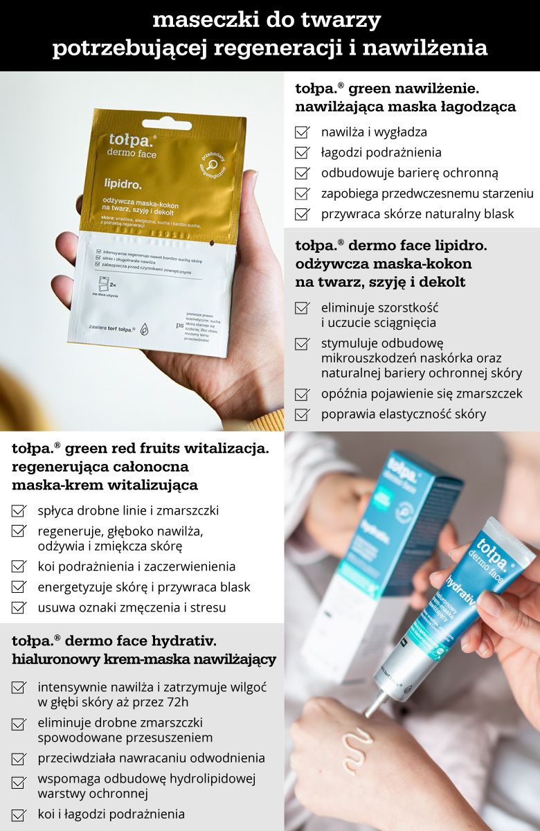 Maseczki do twarzy potrzebującej regeneracji i nawilżenia - infografika