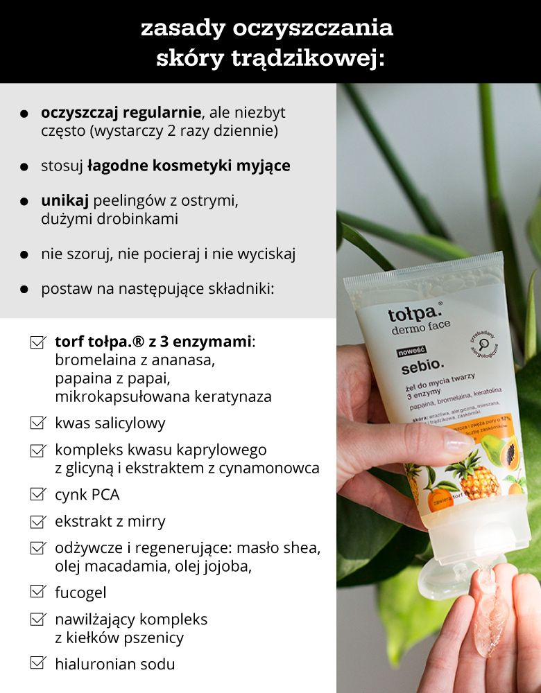 Zasady oczyszczania skóry trądzikowej - infografika