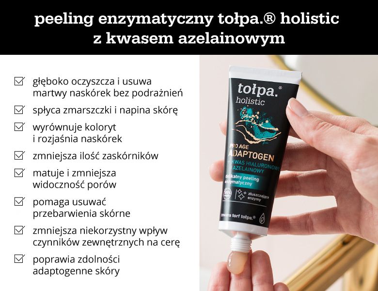 Peeling enzymatyczny tołpa. ® holistic z kwasem azelainowym - infografika