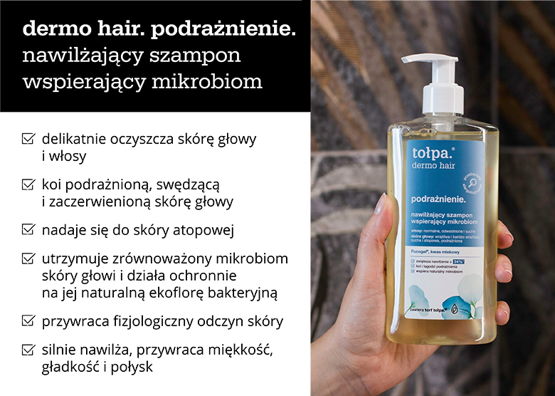 dermo hair. podrażnienie. nawilżający szampon wspierający mikrobiom - infografika