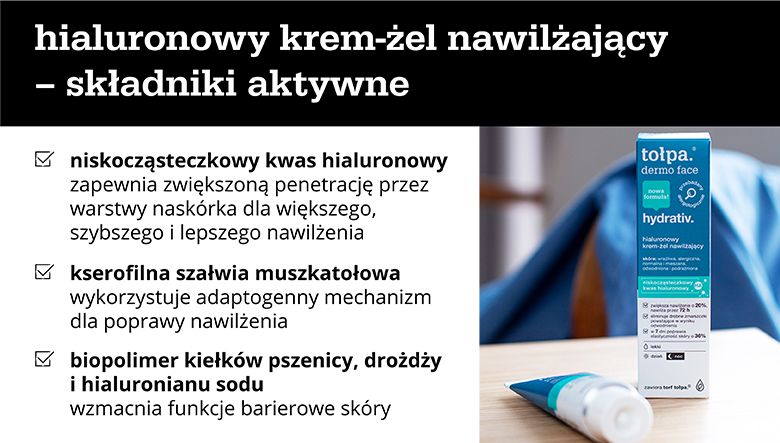 Hialuronowy krem-żel nawilżający – składniki aktywne - infografika