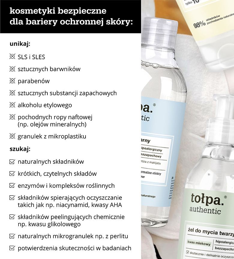 Kosmetyki bezpieczne dla bariery ochronnej skóry - infografika