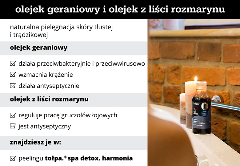Olejek geraniowy i olejek z liści rozmarynu - infografika