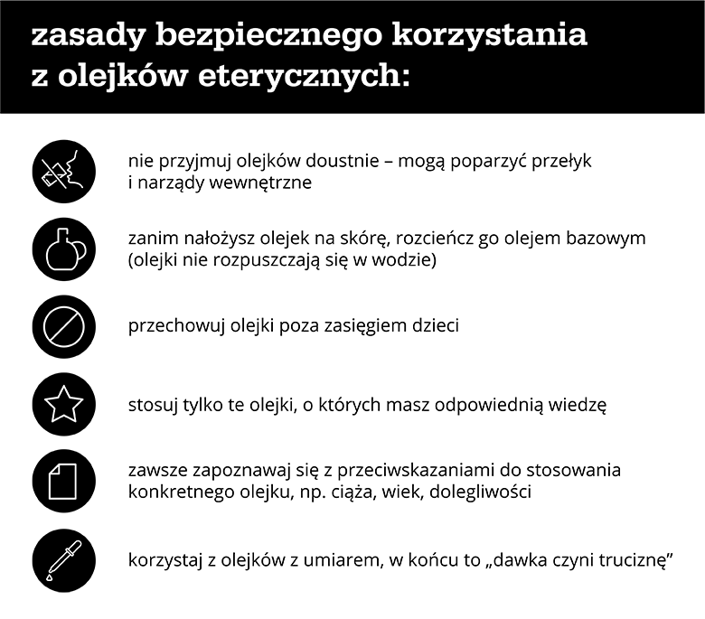 Zasady bezpiecznego korzystania z olejków eterycznych - infografika