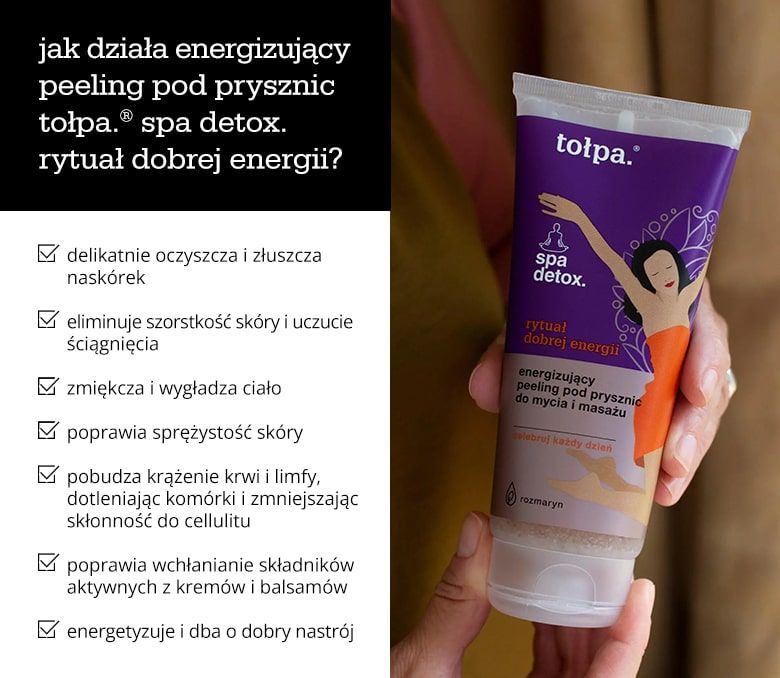 Jak działa energizujący peeling pod prysznic tołpa.® spa detox. rytuał dobrej energii? - infografika.