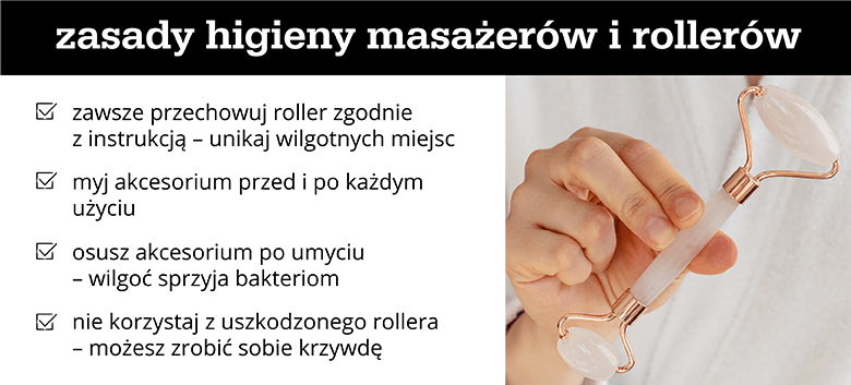 Zasady higieny masażerów i rollerów - infografika