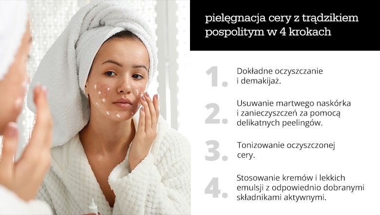 Pielęgnacja cery z trądzikiem pospolitym w 4 krokach - infografika.