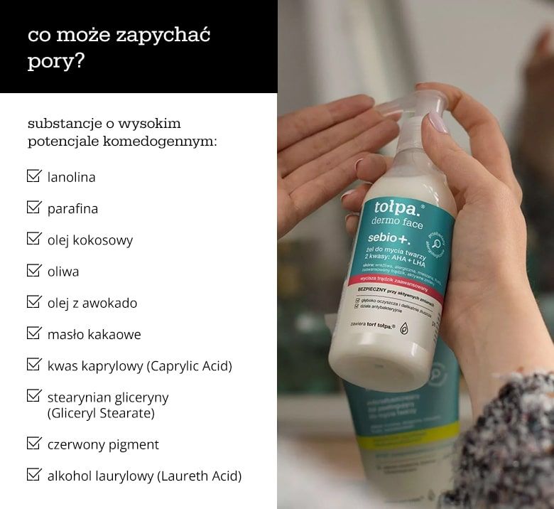 Co może zapychać pory? Substancje o wysokim potencjale komedogennym - infografika.