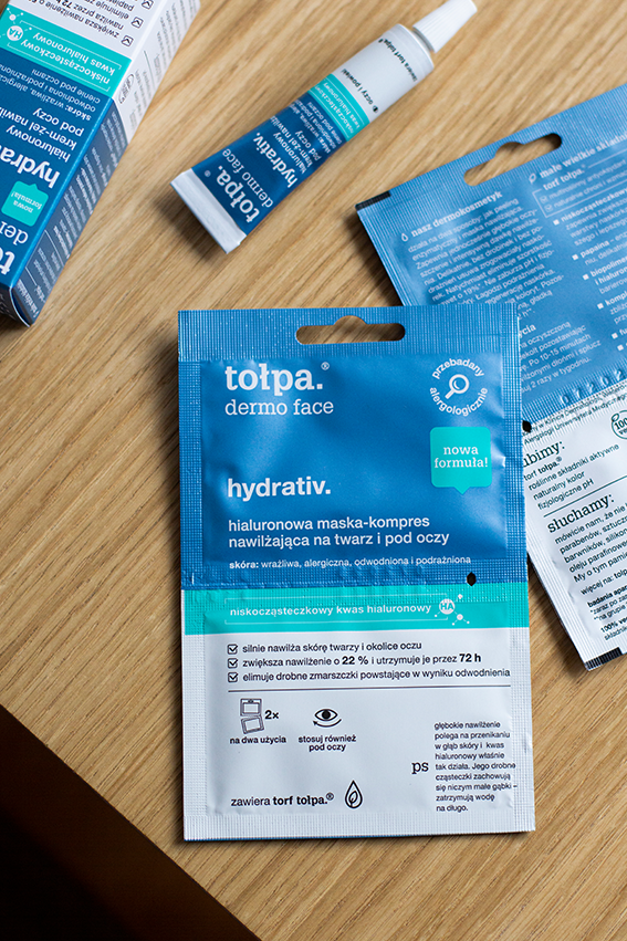 Najlepsze maseczki do twarzy nawilżające - tołpa.® hydrativ hialuronowa maska kompres nawilżająca na twarz i pod oczy.